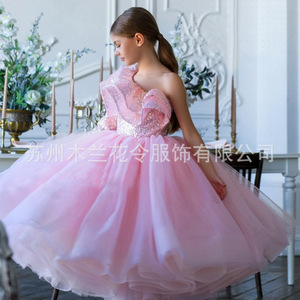 ML030 <span class=keywords><strong>Abito</strong></span> <span class=keywords><strong>Midi</strong></span> Monospalla Antistatico in Pizzo Floreale da Principessa per Bambina, Damigella d'Onore e Piccola Hostess Rosa - Product Image 3