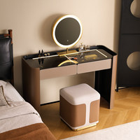 Meja Rias Cermin Permukaan Kaca Italia dengan Kabinet Penyimpanan Berbingkai Kayu Solid untuk Kamar Tidur Utama Desain Modern Mewah Ringan