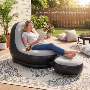 Foldable PVC Outdoor <b>Inflatable</b> Sofa Chair Flocked Home Lounger Portable Lazy-Day Couch with <b>Footstool</b> - Product Image 5
