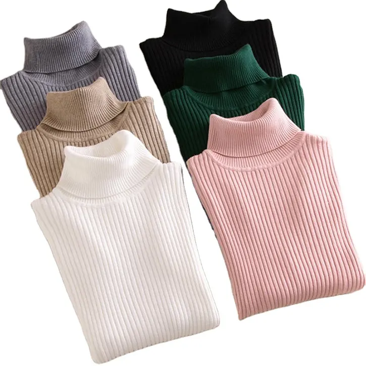 Free Sample Custom Women Turtleneck Sweaters Girl Knitted Cotton Pullover Sweater