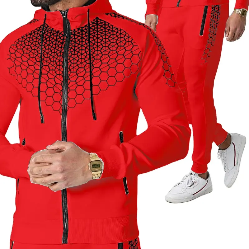 customized men's casual sportswear mens hooded zipper knitted training suit men's 2 piece jogging pants set