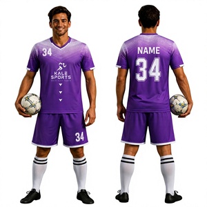 Uniforme de Fútbol para Hombre Kale Sports, Color Morado, Camiseta de Manga Corta y Pantalones Cortos con Número Personalizado y Diseño Sublimado - Product Image 1