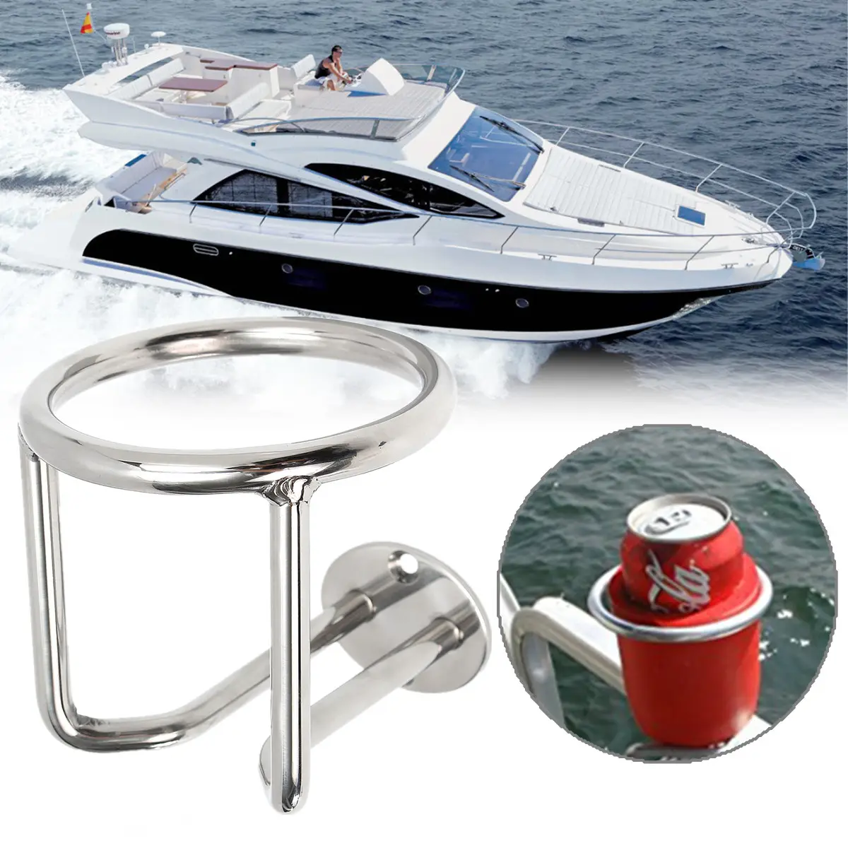Anshun थोक स्टेनलेस स्टील डबल रिंग नाव कप ब्रैकेट कार नौका कप धारक