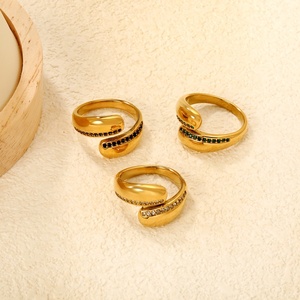 Wholesale Dainty Stainless Steel <b>Open</b> Adjustable <b>Rings</b> Zirconia 18K PVD Gold Plated Fashion Jewelry for Women Engagement Party - Product Image 4