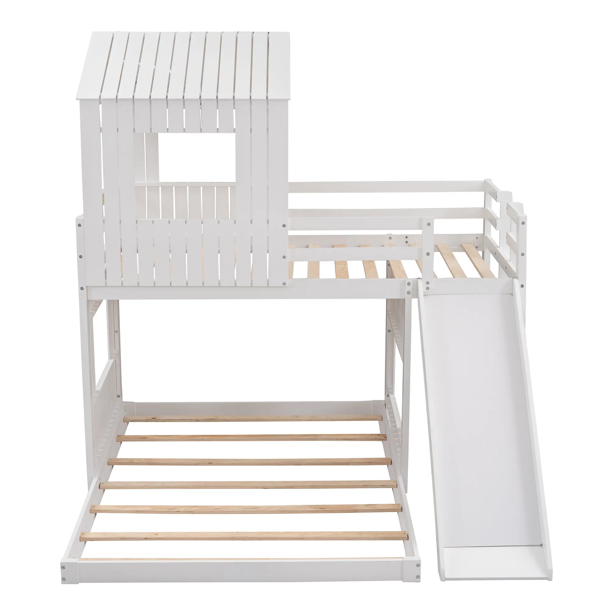 Bellemave dormitorio litera de madera marco de cama para niños con barandilla de escalera deslizante