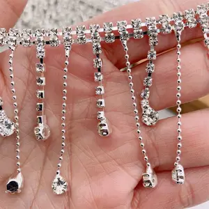 Toptan temizle cam Rhinestones zincir dikiş kristal aplikler kristal Trim takı elbise