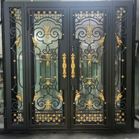 Porte d'entrée simple en fer forgé moderne, cadre en acier, porte extérieure, usage résidentiel et commercial