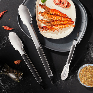 Stainless Steel Food Tongs Heat Resistant For BBQ Steak Buffet Serving Utensils Black And Red - Product Image 1