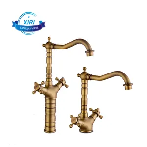 Rubinetto per lavabo con acqua calda e fredda a doppia maniglia antico in stile europeo rubinetto per lavabo girevole retrò da tavolo e inferiore XR-GZ-7306