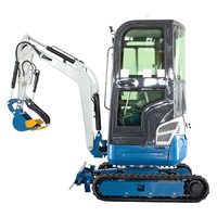 Mini-excavatrice compacte 1,8 tonne 2 tonnes bleue et blanche, excavatrice sur chenilles hydraulique avec accessoires à vendre