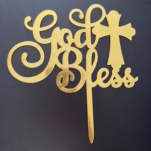 Decoración de Pastel de <span class=keywords><strong>Primera</strong></span> Comunión Reutilizable de Acrílico, Bautizo para Niños, Dios Bendiga con Cruz, Adornos para Pastel de Boda y Bautismo - Product Image 6