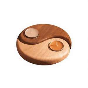 Wooden Yin Yang <b>Tea</b> Light Holder Circular Design For Home Decoration Durable Natural Wood Candle <b>Stand</b> - Product Image 1