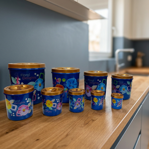 Anax Sapphire Blossom Multi-Size <b>Pantry</b> Jar Combo 9 PCS set, Blue Elegance Airtight <b>Kitchen</b> Storage Set - Product Image 2