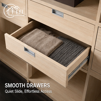 Dressing sur mesure avec étagères ouvertes, tiroirs, tringles de suspension et éclairage LED pour projets hôteliers, villas et appartements