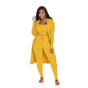 Nouveau Style décontracté femmes 3 pièces ensemble automne et hiver mode licou longue <span class=keywords><strong>Cape</strong></span> Pit Strip couleur unie - Product Image 5