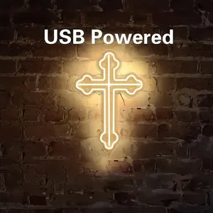 Enseigne néon LED en forme de croix, personnalisable, 5V, à intensité variable, motif Jésus, flexible, pour extérieur, chambre, salon, mariage, église, IP65, décorations en plastique - Product Image 5