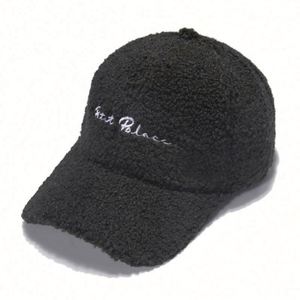 Winter Warm Raised Embroidery Logo 6 Panel <b>Women</b> Lamb Custom Fuzzy Wool Plush Outdoor Baseball <b>Cap</b> - Product Image 4
