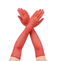 Gants longs sexy punk en résille élastique à demi-doigts avec strass, gants épais en filet avec doigts pour soirée