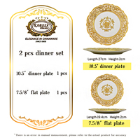 10.5 pouces avec Table en porcelaine céramique de 8 pouces Assiettes à vaisselle élégantes en porcelaine à bordure dorée classique pour fête de banquet de mariage