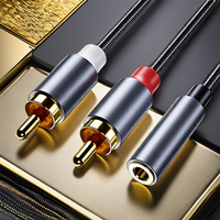 Câble de conversion RCA 3,5 mm (2 RCA mâles vers 1 RCA femelle) plaqué or, tressé en nylon, 20 cm, pour smartphones/voitures/haut-parleurs/tablettes/usage domestique