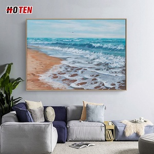 Modern Minimalist Hand-Painted Beach Seascape Oil Painting for Living Room <strong>Background</strong> Wall Decor Canvas Hanging - Product Image 2