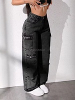 Jeans amples à jambes larges pour femmes, jeans en coton extensible, jeans de travail multi-poches pour femmes