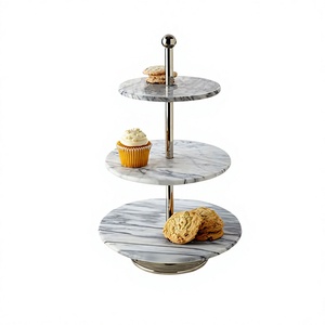 3 Tier marble and metal cake server greatest quality customized size dessert dates server for <b>wedding</b> usage - Product Image 1