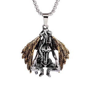 2025 oro placcato <span class=keywords><strong>angelo</strong></span> <span class=keywords><strong>e</strong></span> diavolo doppio ciondolo collana per gli uomini - Product Image 1