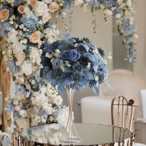 زهرة اصطناعية ملكي أزرق للزفاف أخضر ورد زهور كرة ممر أزرق طاولة العدائين لوازم حفلات ديكورات للأطفال - Product Image 6