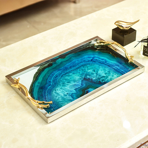 Plateau de rangement en métal de luxe imitation agate, ornement <span class=keywords><strong>d</strong></span>écoratif personnalisé en acier inoxydable, <span class=keywords><strong>d</strong></span>écoration de bureau, <span class=keywords><strong>d</strong></span>écoration de la maison - Product Image 3