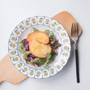 French style retro small flower plate sunflower ceramic breakfast gourmet western dish plate sun flower plate