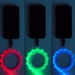 LED Mengalir Cahaya Magnetik Cepat Pengisian Kabel 360 Derajat Rotasi Pengisi Daya Telepon Bercahaya Lm1m 3 In 1 Earphone Mobil Standar TPE