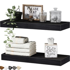 <b>Bathroom</b> Floating Shelves 16 Inch <b>Set</b> Of 2 <b>Black</b> Wall Mounted Shelf Over Toilet Farmhouse Decor - Product Image 5