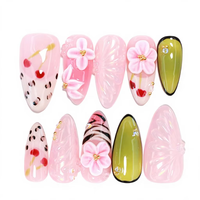 Ongles artisanaux de haute qualité, vente en gros d'usine, très demandés, forme carrée française, amande, motif ours sculpté vert, pour doigts