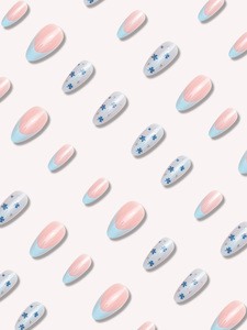 Blue Star French Nails Luxury Ballerina Long Coffin Acrílico PRENSADO <span class=keywords><strong>Uñas</strong></span> <span class=keywords><strong>con</strong></span> pegamento Reutilizable Logotipo personalizado para bricolaje o uso en salón - Product Image 3