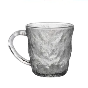 Rusia Polonia Europa Venta caliente 300ml taza de vidrio Chapado en iones de colores cristalería patrón de glaciar taza de té de café de vidrio con asa