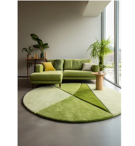 Tapis abstrait moderne fait à la main en forme de cercle vert à poils hauts et bas Conception touffetée à la main pour la maison Salon Conception de cercle apaisant - Product Image 3