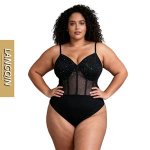 Conjunto de lencería moldeadora de talla grande para mujer, transpirable, con corsé, tirantes ajustables, camisola, mangas largas con diseño de espina de pescado y encaje, venta al por mayor - Product Image 1
