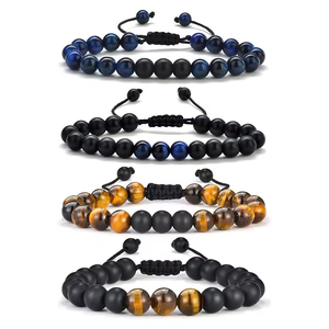 <span class=keywords><strong>Bracelet</strong></span> pour homme en <span class=keywords><strong>pierre</strong></span> naturelle de lave et œil de tigre de 8 mm, bijou tendance, anti-stress, cadeau pour la fête des pères, style mignon - Product Image 1