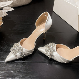 Chaussures à talons en strass, sexy, élégantes, en soie blanche, talons fins de luxe pour femmes - Product Image 1