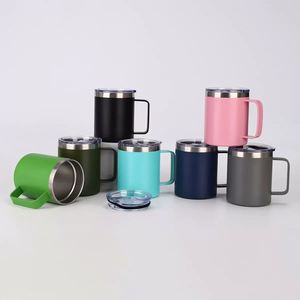 Gobelet isotherme classique en acier inoxydable 12oz/14oz avec couvercle et poignée pour le camping et le bureau - Product Image 1