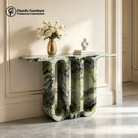 Table console extensible unique en marbre vert sculpté, style art moderne, pour hall d'entrée, table de canapé, intérieur de maison de luxe, sur mesure