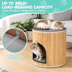 Hoogwaardige ronde natuurlijke bamboe houten kattenbed hol binnenhuis kubus - Product Image 5