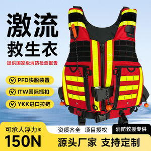 Gilet de sauvetage Yasian haute performance pour la lutte contre les inondations, 150N, haute flottabilité, en tissu Oxford rouge - Product Image 2