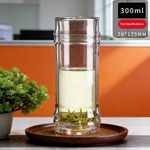 Mug à thé en <span class=keywords><strong>verre</strong></span> borosilicate <span class=keywords><strong>double</strong></span> couche, transparent, design tube droit ouvert, style sportif, cadeau d'affaires pour usage domestique - Product Image 5