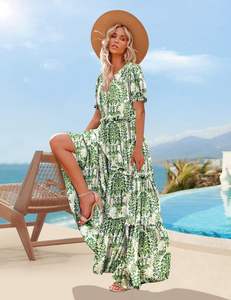 Vestido Floral de Verão para Mulheres com Mangas Bufantes e Saia em Camadas Estilo Vintage Tamanho Grande - Product Image 2