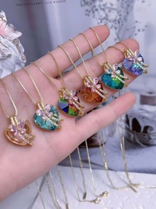 Galaxy Heart Blue Gem Pendant Colliers Blue Stone <span class=keywords><strong>Planet</strong></span> Moon Charms Pendant 18k Gold Plating Brass Jewelry for Women Girls - Product Image 4