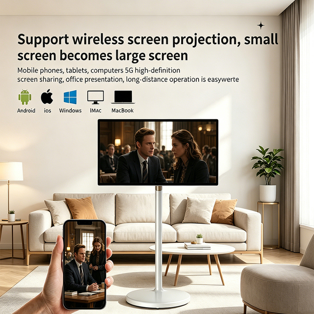 Factory Direct 27 Inch Rolling Smart Screen, Mobile Touch Display with Stand & Battery, in Stock for Home Use, Voice Control