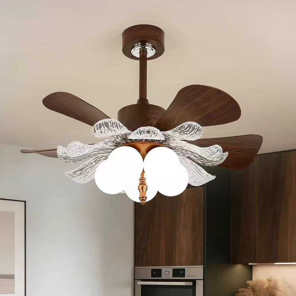 Vintage Ceiling Fan with Light Rustic Walnut-toned Blades Fan with Remote Control DC Motor Indoor Fan Light for Living Room