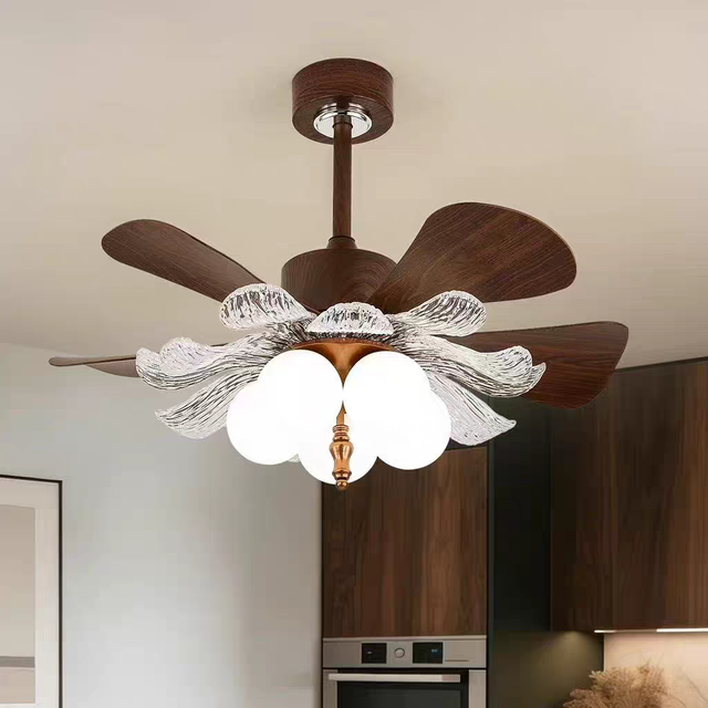 Vintage Ceiling Fan with Light Rustic Walnut-toned Blades Fan with Remote Control DC Motor Indoor Fan Light for Living Room